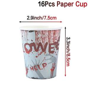 Assiettes jetables pour Halloween, tasses et serviettes de table, horribles mains de sang, vaisselle de fête pour 16 personnes - Product Image 3