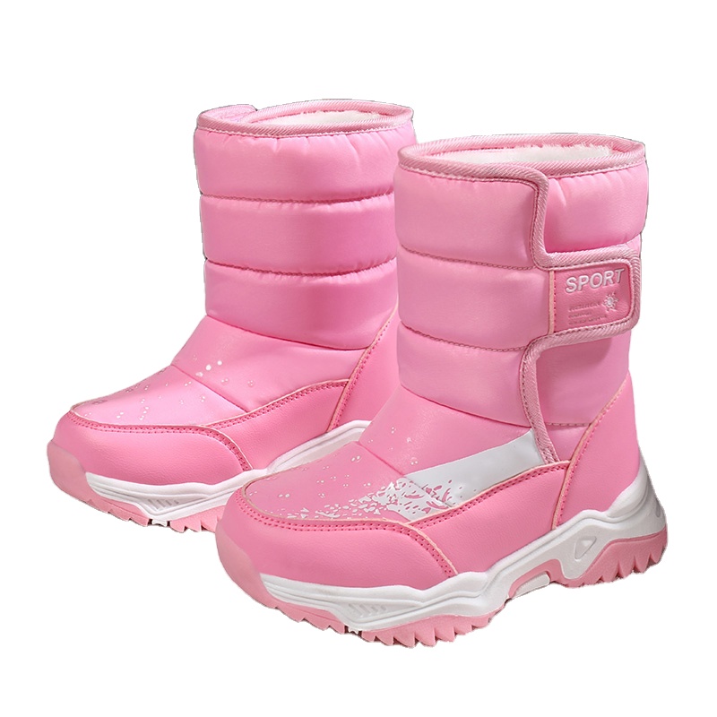 Winter Children's shoes girls' fleece-lined thickened cold protection warm waterproof non-slip outdoor Middle boots snow boots