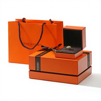 Coffret cadeau de luxe pour bijoux orange avec sac en papier et ruban, emballage haut de gamme en carton pour bague