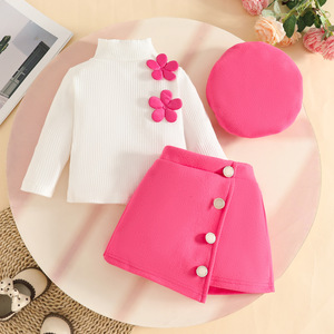 Ensemble de vêtements pour enfants de 0 à 3 <span class=keywords><strong>ans</strong></span>, filles, appliqué, col haut, <span class=keywords><strong>veste</strong></span> à manches longues, jupe, béret, mélange coton-polyester, motif à carreaux - Product Image 6