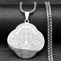 Collier en acier inoxydable Saint Benoît pour prêtre, pendentif exorciste en acier inoxydable, bijou rétro rond pour homme