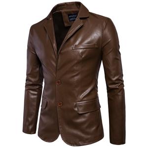 Chaqueta de cuero de talla grande para hombre de otoño e invierno, chaqueta de cuero ajustada con cuello <span class=keywords><strong>Polo</strong></span>, chaqueta de motocicleta de PU - Product Image 1
