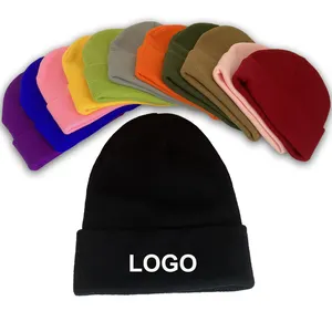 Wholesale 100 % acrylic men and women cheap promotion plain beanie hat knitted winter hat custom logo