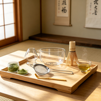 Ensemble bol à matcha en verre borosilicate transparent avec fouet et support, pour thé vert, Chawan en verre, ensemble bol à matcha avec support de fouet en verre