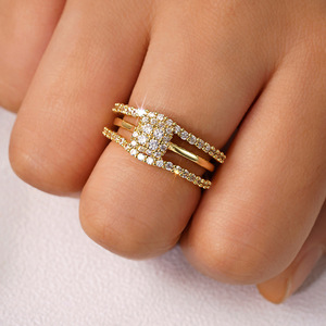 Set di anelli con zirconi quadrati da donna, gioielli eleganti per matrimoni, accessori regalo di lusso alla moda - Product Image 5