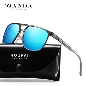 Danda Sunglasses Men Aluminum Magnesium Alloy Polarized Blue Mirror Lens <b>Large</b> <b>Frame</b> Outdoor Sports Driving UV Protection - Product Image 2