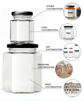 Bocaux en verre hexagonaux personnalisés avec logo, échantillon gratuit, mini 280 ml 380 ml, pour le stockage