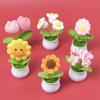 Pot Bunga Buatan Rajutan Tangan dari Benang, Mini Sunflower Lily of the Valley Tulip, Dekorasi Meja, Hadiah Valentine