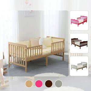 Lit en bois pour tout-petits avec barrières de sécurité, cadre de lit classique pour enfants avec tête de lit, mobilier de chambre d'enfant - Product Image 6
