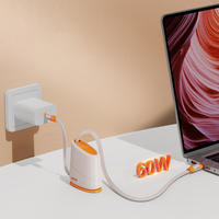 Precio de fábrica 60W retráctil 2 en 1 USB tipo C 5A Cable de carga rápida logotipo personalizable caja de Metal de cobre puro iPhone computadora