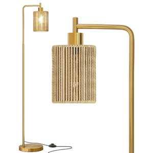 Lámpara de pie contemporánea de latón con altura ajustable, pantalla beige y fuente de luz LED para sala de estar y dormitorio - Product Image 5
