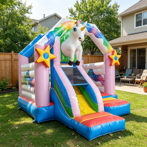 Château gonflable licorne arc-en-ciel avec toboggan, en PVC commercial, pour enfants, pour fêtes en plein air - Product Image 3