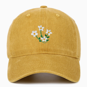 Vintage Washed Cotton Baseball <b>Cap</b> with Embroidered Daffodils – Adjustable Hat for <b>Women</b> & Men - Product Image 1