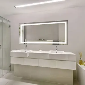 Specchio da bagno a LED antiappannamento ambientale rettangolare con interruttore tattile Espejos