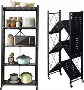Hot Sale Kitchen Folding Storage Rack Featuring <strong>Steel</strong> Kitchen Shelves Storage Racks and Wheels <strong>Shelving</strong> <strong>Units</strong> for Goods - Product Image 4