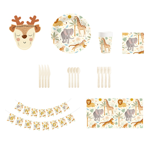 DAMAI - Juego de Vajilla Desechable con Diseño de Animales para Fiestas Infantiles, Platos, Vasos y Servilletas de Papel - Product Image 1