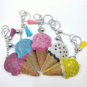 High Quality Ice Cream Charm Key Chain Rhinestone Key Ring Holder Bag Crystal Key Gift Accessories Manufacturers Wholesale