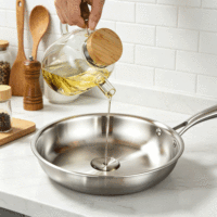 Poêle à frire FLEY en acier inoxydable non revêtue, compatible induction, gaz et électrique, pour la cuisine domestique