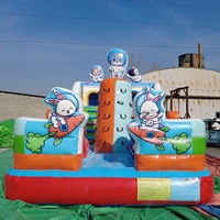 Château gonflable pour enfants avec toboggan, motif astronaute, lapin et chat de dessin animé, pour fêtes en plein air et aires de jeux