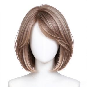 วิกผมบ๊อบสังเคราะห์สีน้ำตาลอ่อนแบบไล่ระดับพร้อมหน้าม้าปัดข้าง - Product Image 2