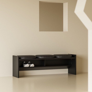 Scandinavian Solid Wood Shoe Bench With Leather Cushion Storage For Entryway Living Room - Product Image 1