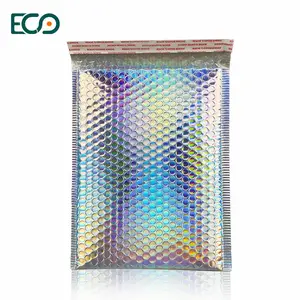 Waterproof Metallic Rainbow Holographic Currier Mailing Bubble Mailers Bubble Air Wrap Envelope Pouch Shipping Bags with Bubble