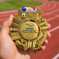 Médaille de marathon personnalisée, médailles de course avec logo personnalisé, médailles gravées sur mesure en gros, médaille rotative 3D plaquée or