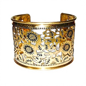 Brazalete de Metal de Latón Chapado en Oro de Alta Calidad con Puño Ancho, Estilo Clásico, Artesanía de la India, Regalos para Bodas y Fiestas para Mujeres - Product Image 5