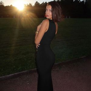 Robe Midi Élégante et Tendance pour Femme, Sans Manches, Col Halter, Asymétrique à une Épaule, Découpes et Fente, Coupe Moulante, Style Décontracté, pour Dropshipping - Product Image 5