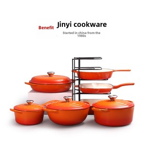 Batterie de cuisine classique en <span class=keywords><strong>fonte</strong></span> <span class=keywords><strong>émaillée</strong></span> Poêle à frire multi-usages et casseroles à rayures fabriquées avec du métal durable - Product Image 2