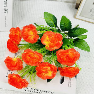 Ramo de flores de clavel artificial personalizado a granel barato 10 cabezas de tela de seda falso clavel rojo - Product Image 5