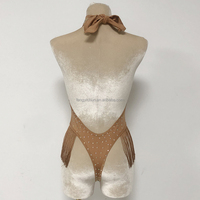 Ensemble de Danseuse en Nylon pour Femme, Tenue de Strip-teaseuse avec Strass, Body Sexy Filles de Bouteille Chaîne Argentée, Tenue de Danse Exotique
