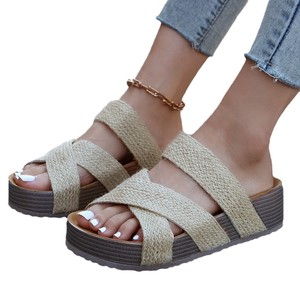 Sandales compensées Gleibo OEM ODM pour <span class=keywords><strong>femme</strong></span>, en microfibre avec bride en PU, bout ouvert/carré, confortables, style <span class=keywords><strong>pieds</strong></span> nus, pour l'été et la plage - Product Image 6