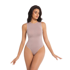 Women Seamless Breathable Crew Neck Racerback Sleeveless Yoga <b>Bodysuit</b> Slim Fit Hollow Short Length Shapewear Tank Top for Daily - Product Image 2