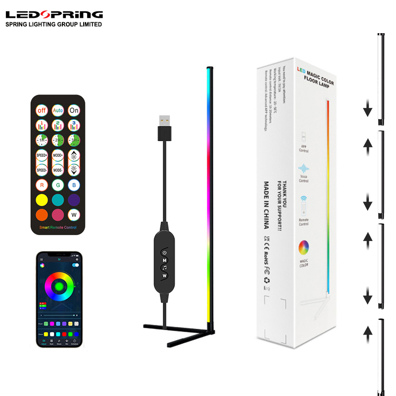 LED Corner Floor Light Bar RGBIC 16 Million Colors Music Sync Voice Control Remote Control WiFi App Stand Lamp White