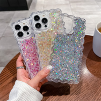 Bling Glitter Téléphone étui pour iphone 15 Drop Glue Brillant Transparent Clair TPU Téléphone Cas De Luxe pour iPhone 15 14 13 12 11 Pro Max