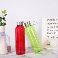 Bouteille d'eau sans BPA en plastique, gobelet à jus de fruits sportif avec couvercle en métal