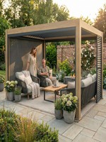 Pergola extérieure en aluminium finition noir mat avec supports en acier galvanisé, pergola de patio stable