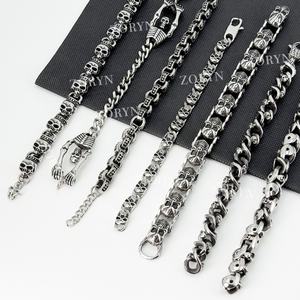 <b>Mens</b> Stainless Steel Cuban Link Bracelet Heavy Duty Black Oxidized Retro Gothic Punk Biker Style Jewelry Adjustable for <b>Men</b> - Product Image 1