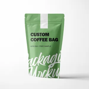 Bolsa de café colorida impressa personalizada, fornecedor de fabricação, bolsa com ziplock e válvula, saco de embalagem verde de plástico