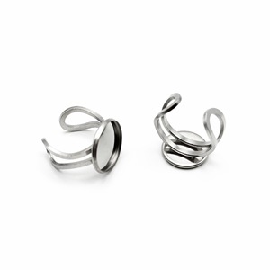 Stainless Steel Ring Setting Hollow <b>Disc</b> Base Double Line Adjustable For Ring Making Jewelry Findings - Product Image 1