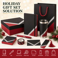 Carnet A5 personnalisé noir, rouge cramoisi et argenté à couverture rigide, 80 feuilles, avec stylo et boîte rayée – Coffret cadeau d'entreprise