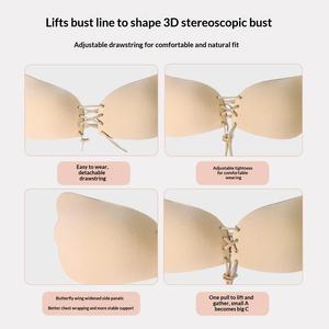 Soutien-gorge adhésif push-up invisible sans bretelles et sans armatures pour <span class=keywords><strong>femme</strong></span>, avec couvre-tétons adhésifs, forme ailée unie à lacets - Product Image 4