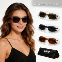Nouvelles lunettes de soleil tendance, monture métallique sans bordure personnalisée, branches en bois, verres PC UV400, pour hommes et femmes