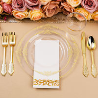 Service de table jetable en plastique doré 175 pièces, robuste, pour 25 invités, avec serviettes, idéal pour mariages et réceptions