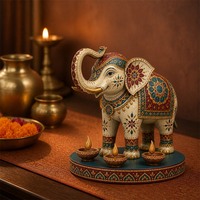 Lampe éléphant peinte sur mesure de grande taille pour Diwali avec un ensemble de trois lampes Diya, service de fabrication OEM pour projet de cadeau de vacances