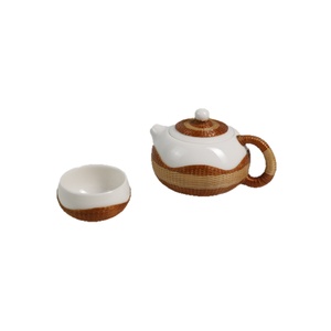 Service à thé Kung Fu en porcelaine blanche tressée de <span class=keywords><strong>bambou</strong></span>, fait main, style chinois, avec théière et tasses de 200 ml, couvercle inclus - Product Image 5