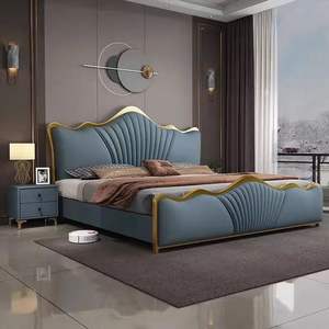 2025 नए डिजाइन इतालवी लाइट लक्जरी रानी आकार चमड़े के बिस्तर आधुनिक नरम बैग बिस्तर बेडरूम फर्नीचर नरम बिस्तर - Product Image 2