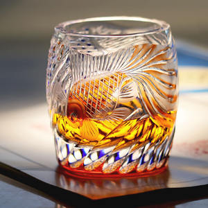 Edo Kiriko gelas minum kaca bening 270ml, gelas kaca anggur minuman dingin bir wiski gaya Jepang dengan warna merah biru - Product Image 2