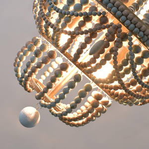 Lampadario in legno retrò stile bohémien francese romantica lampada calda per perline in legno principessa camera bambini decorazione lampade-Retro bianco - Product Image 2